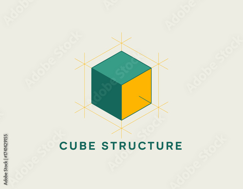 This image features a stylized cube structure with geometric lines, showcasing a modern and abstract design ideal for architecture and technology-related projects.