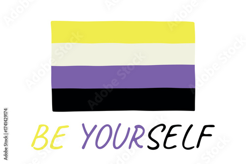 Colorful Non-binary pride flag Happy pride day LGBTQ community Pride Month Vector hand drawn doodle for posters, stickers, logo, cards