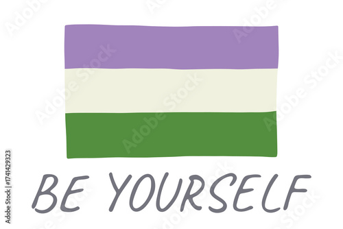 Colorful Genderqueer pride flag Happy pride day LGBTQ community Pride Month Vector hand drawn doodle for posters, stickers, logo, cards