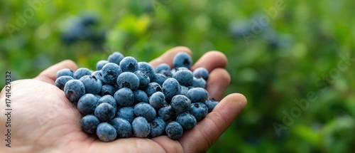 The Blueberries in a Handful: Fresh Outdoor Harvest in Focus
