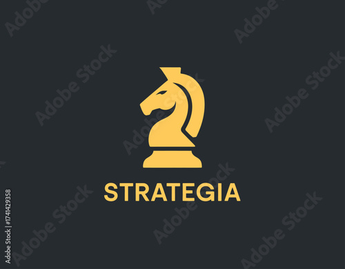 A dynamic and bold logo design featuring a chess knight symbolizes strategy and intelligence, ideal for branding in consulting and business sectors.