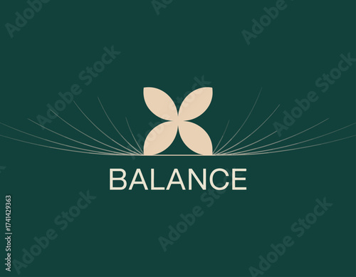 This minimalist logo features a stylized leaf design, symbolizing balance and serenity, set against a calming dark green backdrop, ideal for wellness or nature brands.