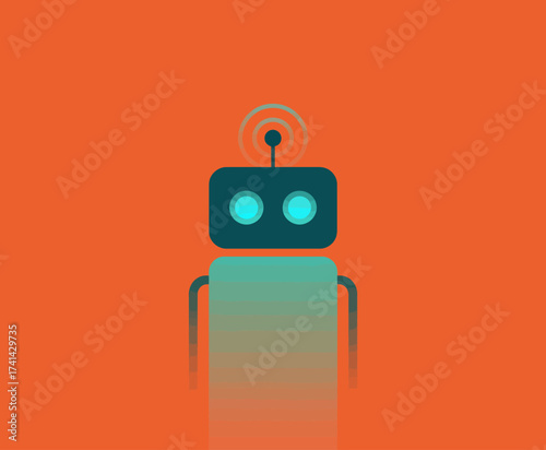 A sleek, minimalist cartoon robot design characterized by a geometric shape and glowing blue eyes, capturing the essence of innovation and futuristic ideas in a modern style.