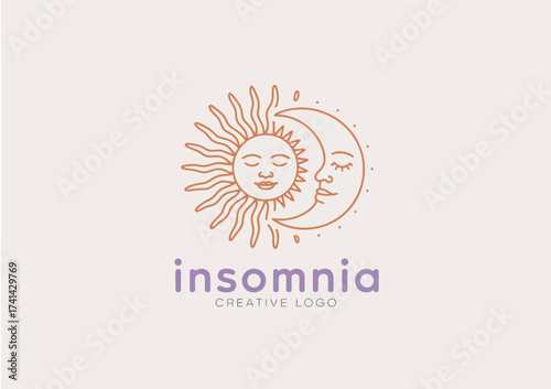 This creative logo features a sun and moon design, representing the contrast between day and night, ideal for businesses related to sleep, relaxation, or holistic wellness.