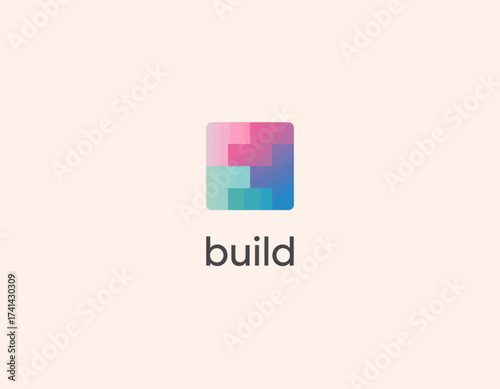 A modern logo design featuring an abstract representation of building blocks, signifying construction, development, and innovative project management.