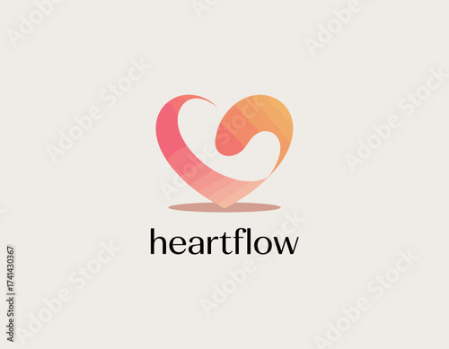The Heartflow logo creatively merges a heart and fluid shape, symbolizing love, health, and wellness. Its gradient colors are soothing and inviting, ideal for a caring brand identity.