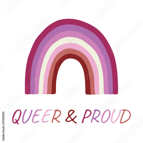 Colorful rainbow shape Lesbian pride flag Happy pride day LGBTQIA community Pride Month Vector hand drawn doodle for posters, stickers, logo, cards
