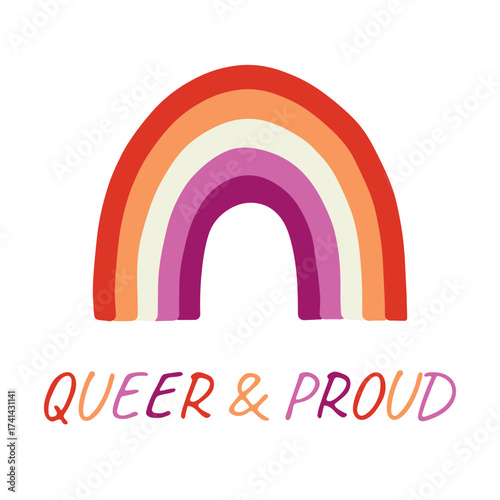 Colorful rainbow shape Lesbian pride flag Happy pride day LGBTQIA community Pride Month Vector hand drawn doodle for posters, stickers, logo, cards