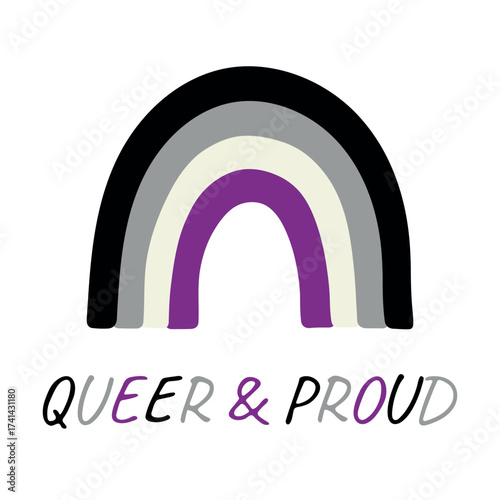 Colorful rainbow shape Asexual pride flag Happy pride day LGBTQIA community Pride Month Vector hand drawn doodle for posters, stickers, logo, cards