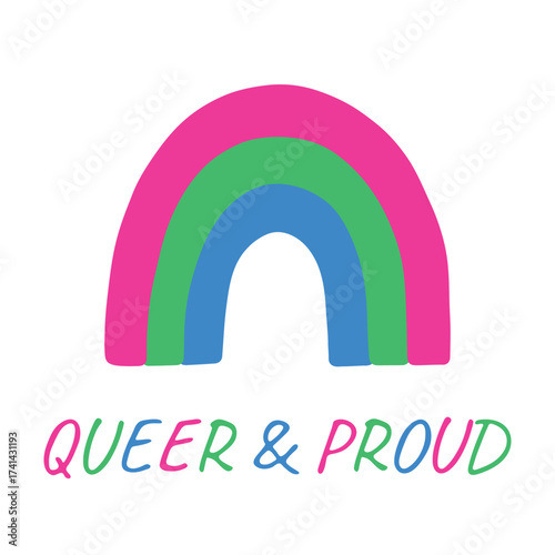 Colorful rainbow shape Polysexual pride flag Happy pride day LGBTQIA community Pride Month Vector hand drawn doodle for posters, stickers, logo, cards