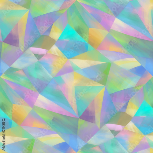 abstract watercolor illustration, pastel-colored geometric pattern, colorful banner, translucent gemstone crystal-like illustration