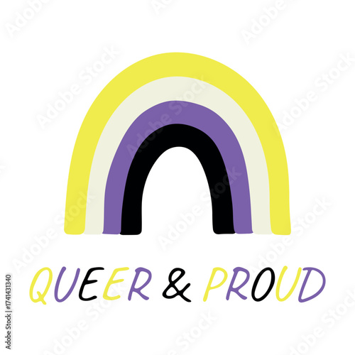 Colorful rainbow shape Non-binary pride flag Happy pride day LGBTQIA community Pride Month Vector hand drawn doodle for posters, stickers, logo, cards
