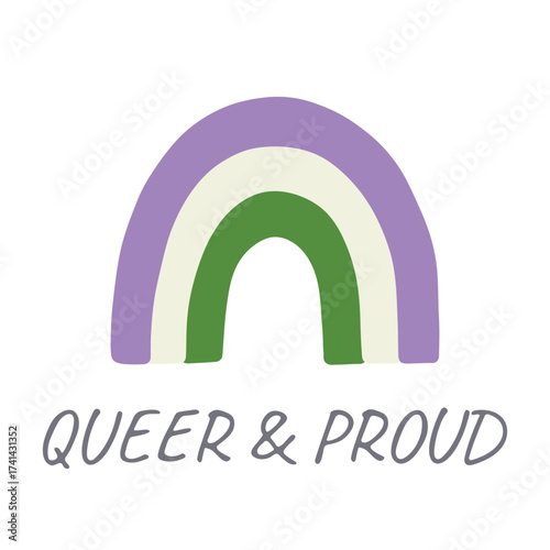 Colorful rainbow shape Genderqueer pride flag Happy pride day LGBTQIA community Pride Month Vector hand drawn doodle for posters, stickers, logo, cards