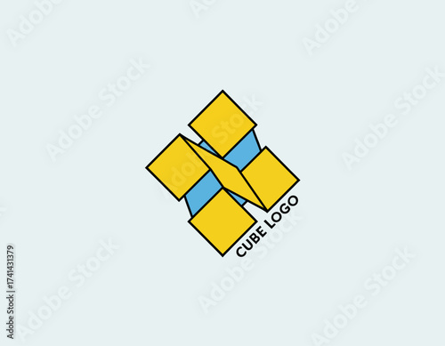 This logo features a striking cube design composed of vibrant yellow and blue shapes, symbolizing creativity and modernity in a sleek geometric style.