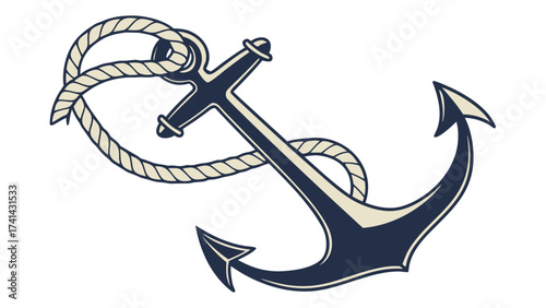 Nautical Anchor: A detailed illustration of a nautical anchor, featuring a strong, hooked design, paired with a sturdy rope, symbolizing stability and maritime tradition.