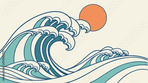 Eternal Wave: Capturing the majestic allure of the open sea, this art piece portrays the rhythmic dance of waves under the warm gaze of the sun.