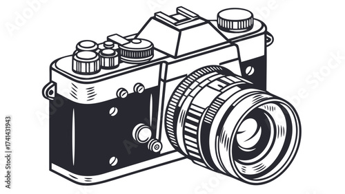 Vintage Camera Silhouette: A detailed monochrome illustration of a classic camera, perfectly capturing the essence of vintage photography and nostalgic charm.