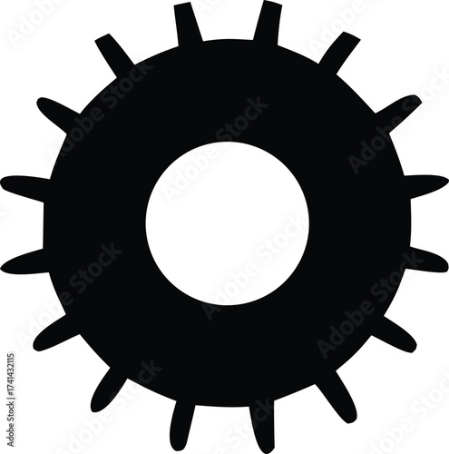 Abstract circular cogwheel icon symbol with spiky protrusions representing industrial mechanics and mechanical engineering concepts