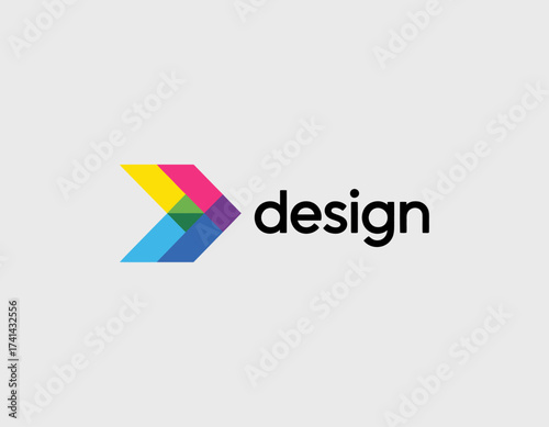 A dynamic design logo featuring a colorful arrow, representing forward movement and creativity, ideal for businesses focused on innovation and design.