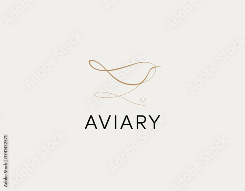A minimalist logo featuring an elegantly designed bird created from simple lines, symbolizing freedom, beauty, and the essence of an aviary spirit.