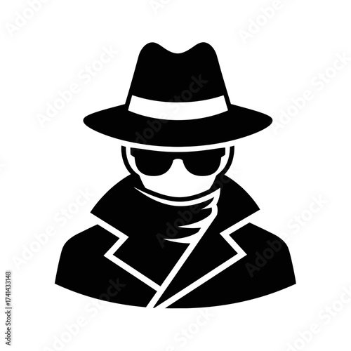 Secret Agent Icon – Spy, Detective, Undercover Man Silhouette Vector Illustration