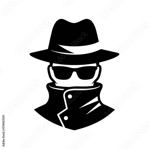 Secret Agent Icon – Spy, Detective, Undercover Man Silhouette Vector Illustration