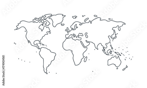 Minimal Flat World Map Vector illustration, Dark and Gray on White, world map design, easily editable and scalable.