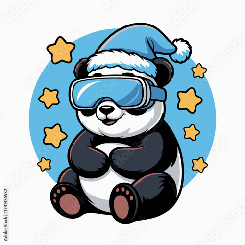 This delightful panda character, sporting VR goggles and a cozy hat, symbolizes modern technology's fun interplay with nature, perfect for children's content and tech enthusiasts.