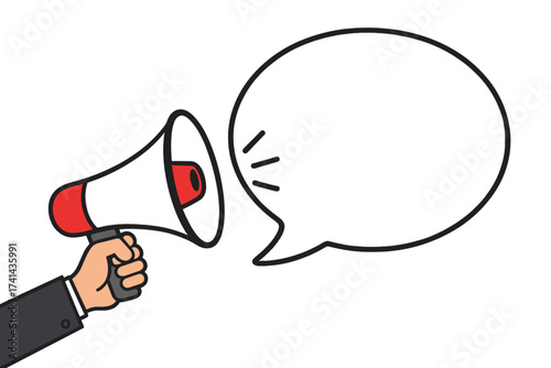 Back to basics concept. Man hand holding megaphone with speech bubble. Loudspeaker for business marketing advertising. Announcement banner. Return to fundamentals. Simple message.