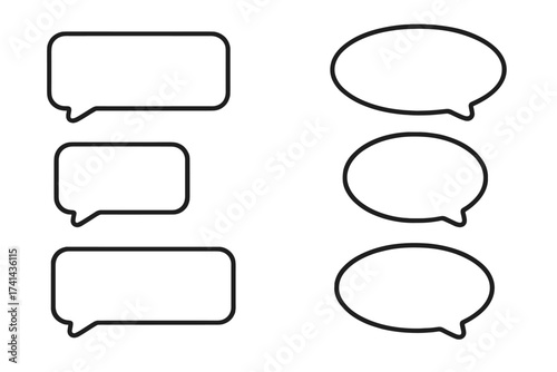 Blank message bubbles vector set. Empty chat box and speech balloon icons. Communication, comment, dialog bubbles for social media. Phone messages template illustration.