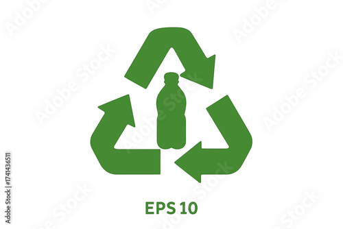 Plastic bottle recycling symbol vector icon. Eco-friendly concept for environmental conservation and sustainability. Waste management and reuse illustration for green living.