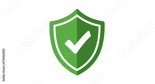 Green Shield with White Check Mark Symbolizing Security and Safety.
