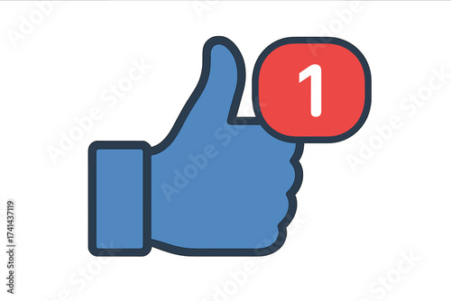 Blue thumbs up like social media icon with new notification badge, single appreciation alert, vector graphic illustration, digital social network symbol, transparent background