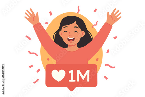 Thank You 300K Followers Celebration Card, Social Media Subscriber Milestone, Blogger Happy with Large Number of Fans, Digital Growth Vector Illustration