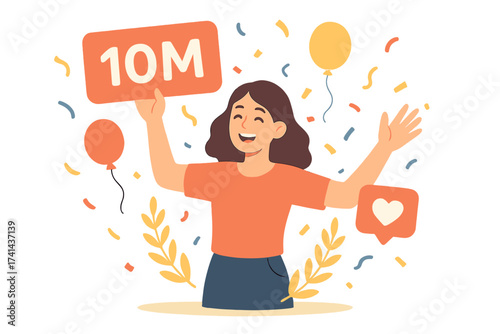 Thank You 50 Million Followers Celebration Card, Blogger Social Media Milestone, Congratulations on Many Subscribers, Fan Appreciation, Digital Community Growth Vector Illustration