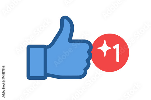 Blue thumbs up like icon with new appreciation notification symbol, social media vector illustration, digital approval and interaction concept, transparent background