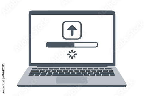 System software update and upgrade concept vector illustration with laptop loading progress bar and spinning loader icon on transparent background representing digital upgrade process and technology