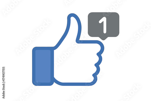 Thumbs up like icon with notification badge, social network appreciation symbol, blue and white vector illustration, social media engagement, transparent background