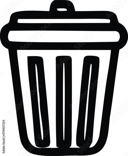 Simple black and white icon of a trash can for waste disposal and recycling needs