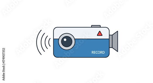 Blue and white compact action camera with Wi-Fi signal.