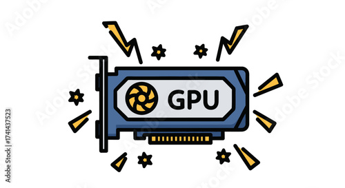 Graphic Processing Unit GPU computer component with radiating energy.
