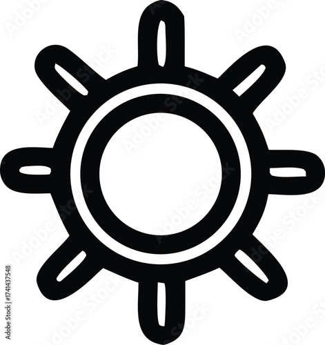 Abstract sun wheel symbol graphic art design concept with eight spokes and circular elements symbolizing energy and cycles for universal applications