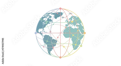 Stylized Globe with Network Connections and Continents.