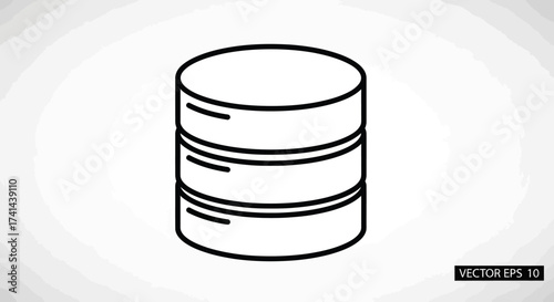 Simple Black and White Database Server Icon Illustration.