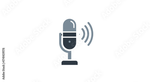 Vintage Style Microphone with Sound Waves Icon.