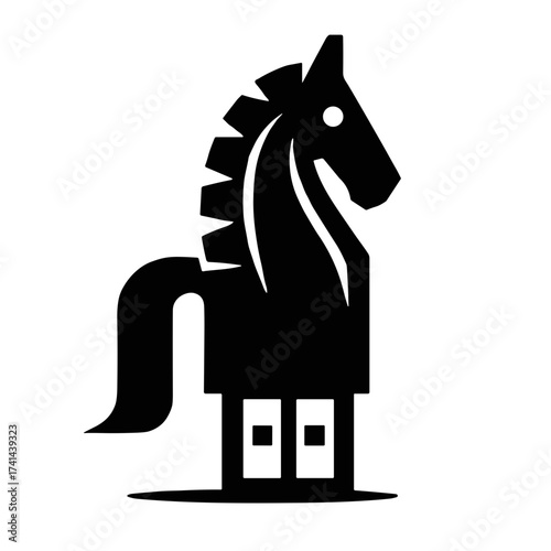 Iconic Trojan horse symbol representing cybersecurity threats and malware in a modern design on transparent background 