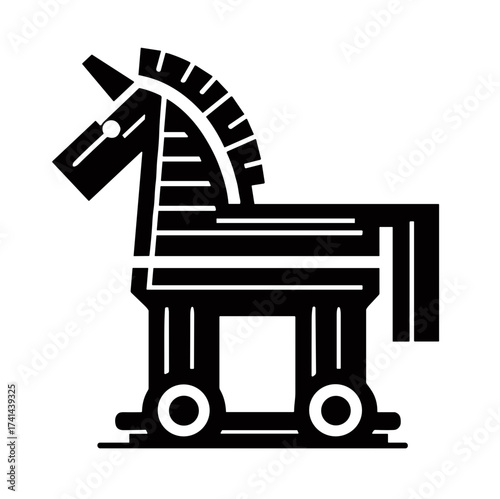 Trojan horse black silhouette illustration on transparent background  