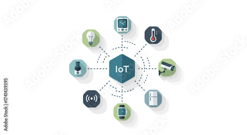 Internet of Things IoT Network with Connected Devices Illustration.