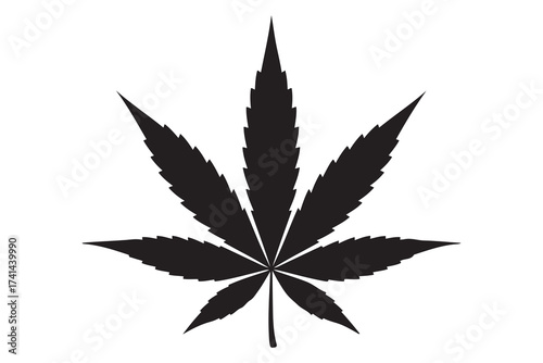 Cannabis marijuana leaf simple icon for apps and websites. Vector Black silhouettes. with white background