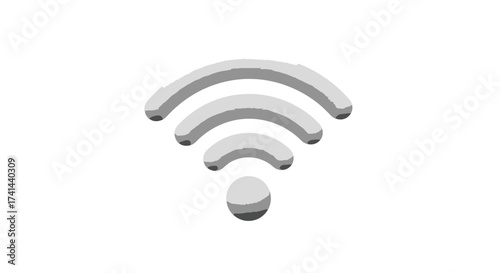 A 3D rendered white Wi-Fi signal icon with a subtle gradient.